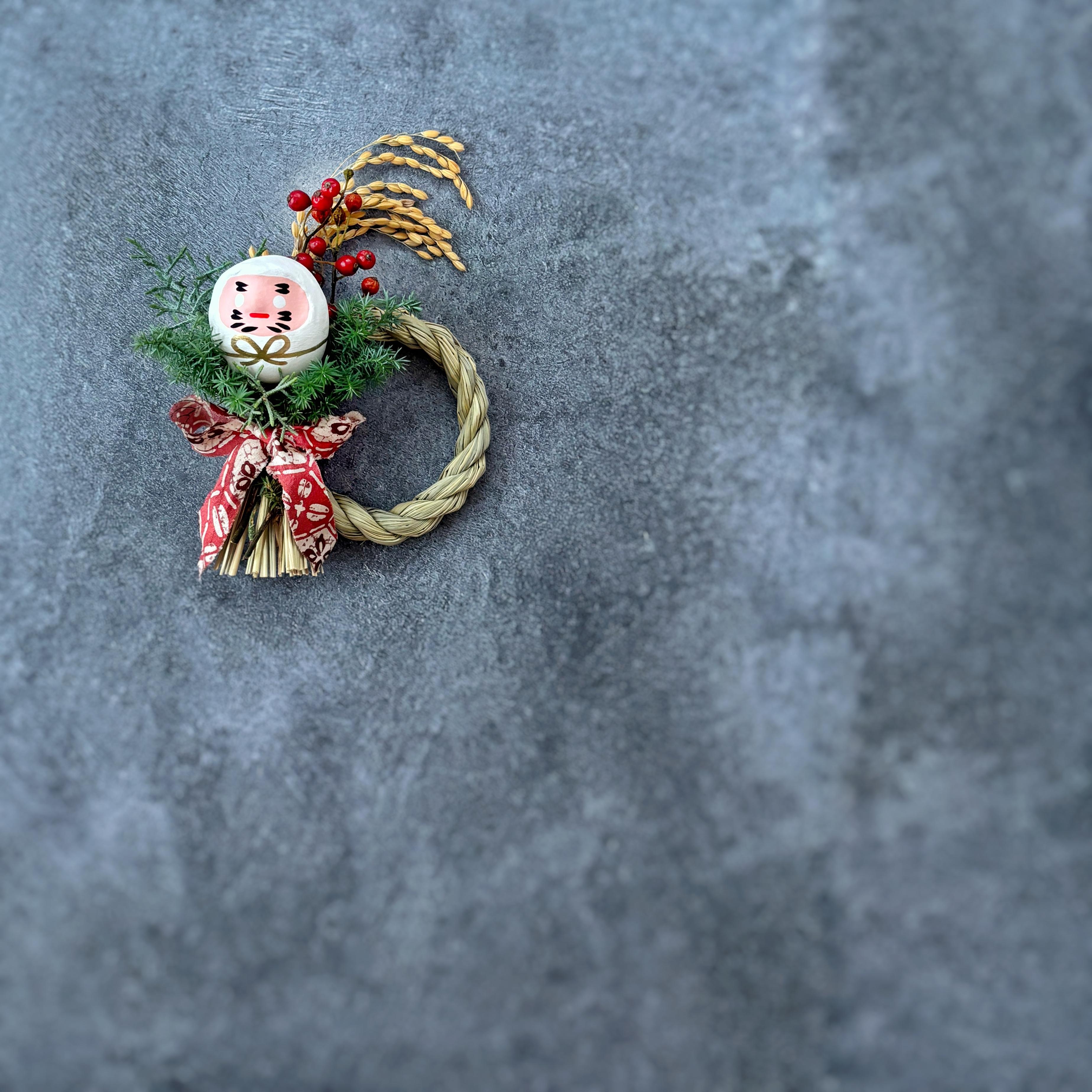 白河だるまのしめ縄リース｜小さめで長く飾れます（2way）Sサイズ